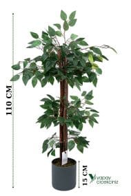 ÇİM DETAYLI GRİ SAKSIDA 3 KATLI YAPAY BENJAMİN AĞACI