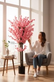 120 cm Yoğun Yapraklı Pembe Yapay Japon Bahardalı Ağacı