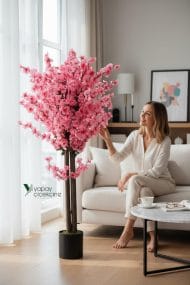 120 cm Yoğun Yapraklı Pembe Yapay Japon Bahardalı Ağacı - Görsel 2