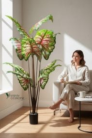 14 Büyük Yapraklı 180 cm Yapay Fil Kulağı Ağacı - Görsel 6